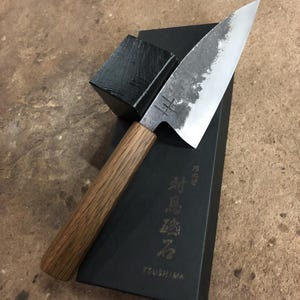Sanmai petty knife, chef&#39;s knife, kitchen knife, hand-forged, handmade, rustic knife with swamp oak handle, vegetable knife