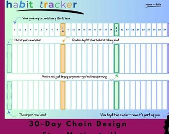 Rastreador de hábitos de 30 días imprimible: Diseño minimalista de cadena (Descarga digital en PDF A4)