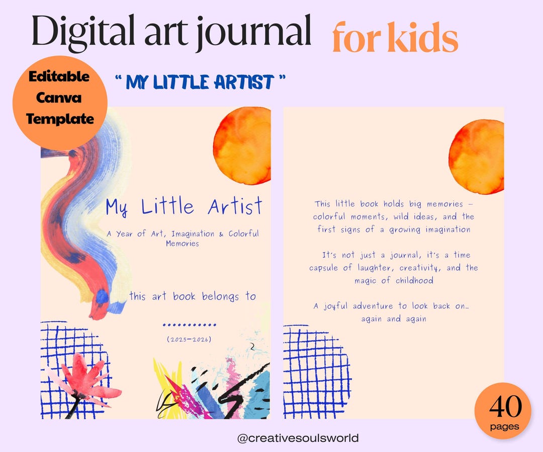 My Little Artist | Editable Kids Art Journal Canva Template | Digital Art Portfolio for Children ...