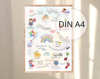 Kinder Affirmationsposter / Plakat DIN A4 / Selbstliebeposter / ポジティブ Glaubenssätze / für innere Stärke / Weihnachtsgeschenk für Kinder