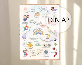 Kinder Affirmationposter / Plakat DIN A2 / Selbstliebeposter / ポジティブ Glaubenssätze / für innere Stärke