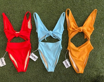 PRE MADE Molly Cut Out One Piece Bow Tie Swimsuit