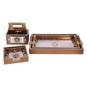 Set di 4 vassoi decorativi e organizer HOMIVA, vassoi da portata, scatola per fazzoletti, porta cucchiai - Marrone