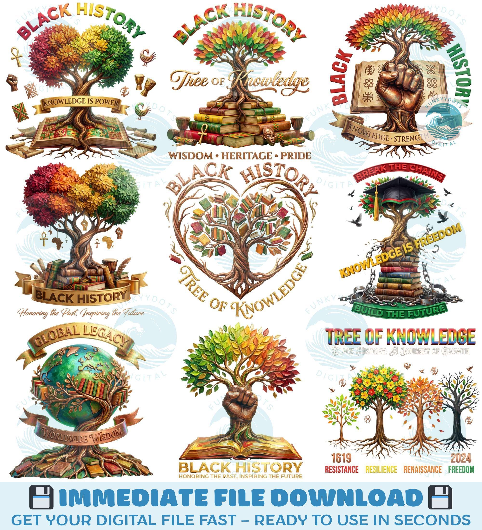 History Tree Project Black History Tree Png Bundle, 20 PNG African Heritage, Tree of Life ...