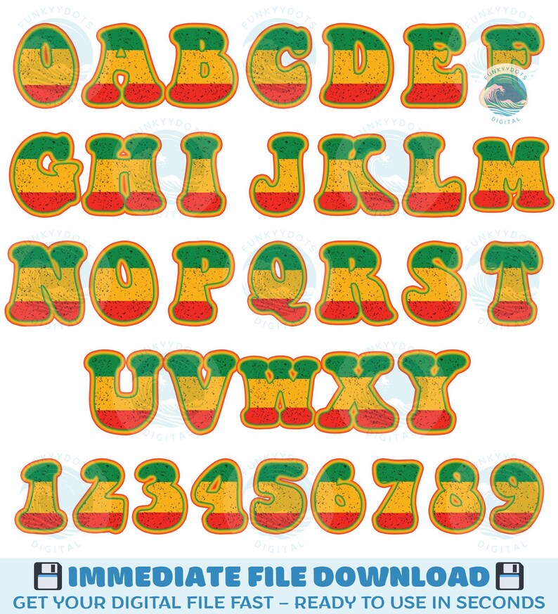 Reggae Raste Alphabet Letters Juneteenth Letters Png Bundle, 4 PNG Black History Doodle, African ...