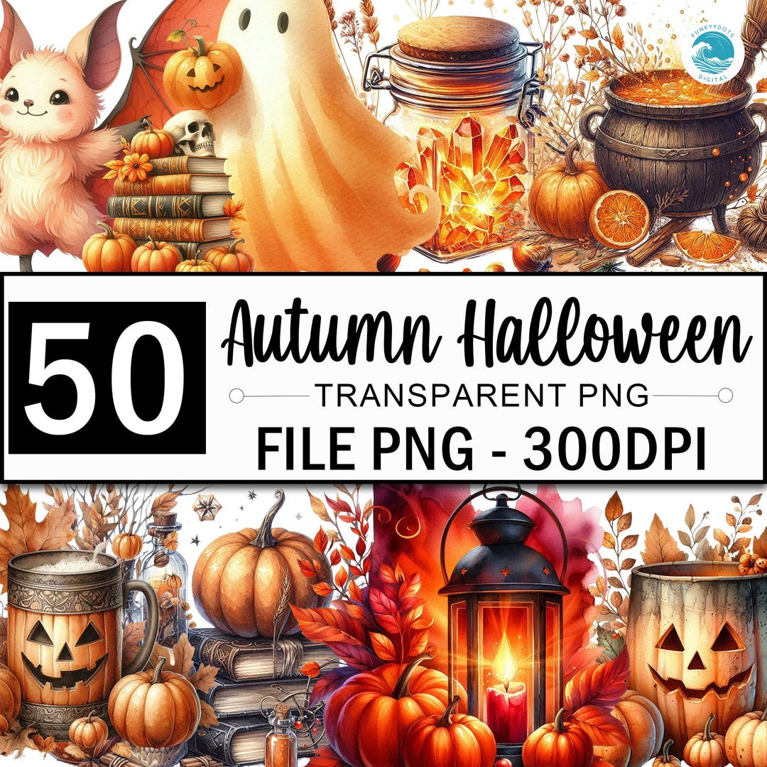 Cozy Autumn Clipart Bundle, Watercolor Autumn Pumpkin Png Clipart ...