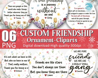 Kerstornamentbundel, 6 ornamentontwerpen gepersonaliseerd, aangepast vriendschapsornament png, besties png