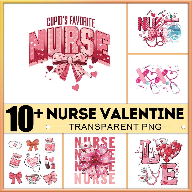 Pink Valentine Nurse Png Bundle, 10 PNG Nurse Coquette Bow Valentine ...