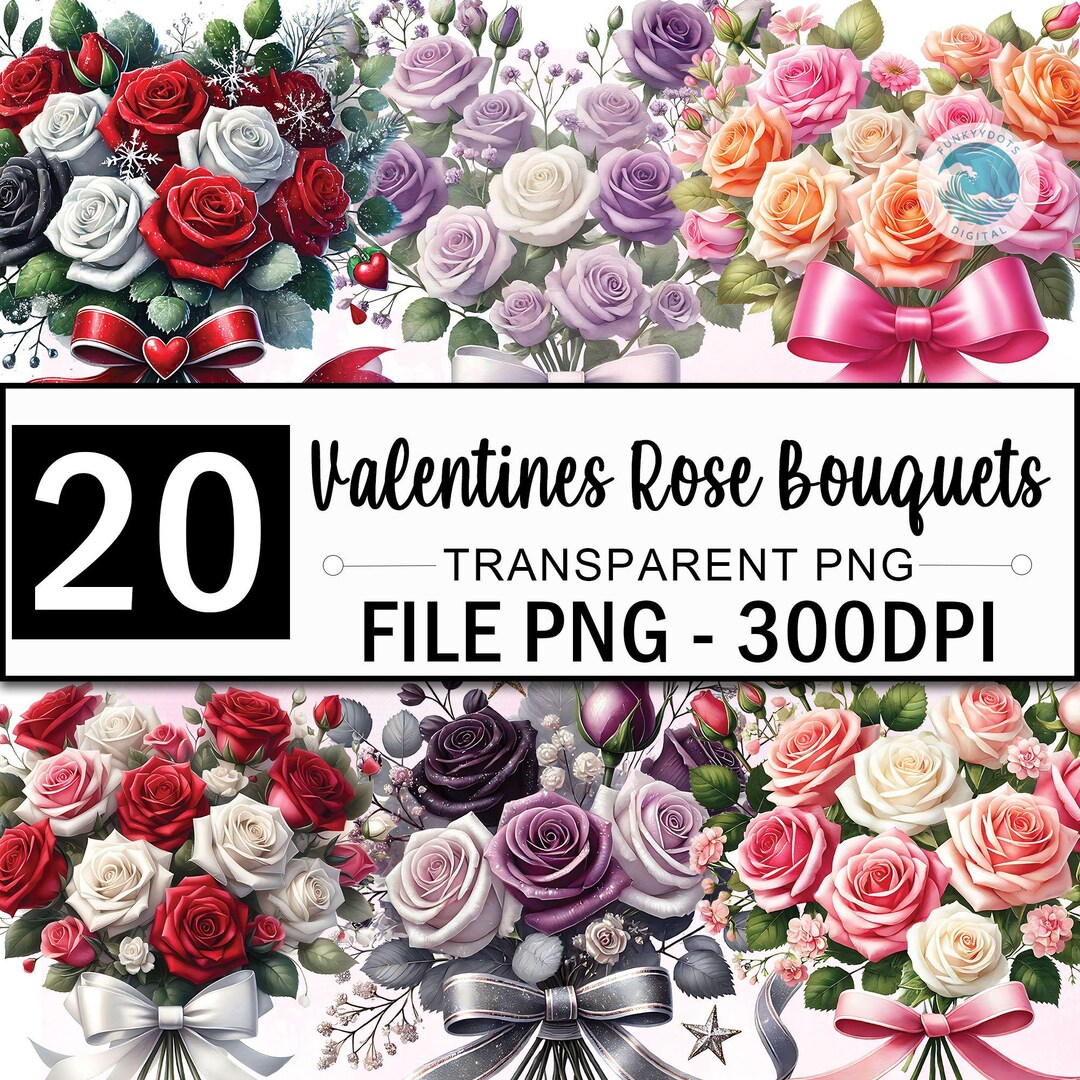 Watercolor Rose Bouquets Clipart Bundle, 20 PNG Floral Bouquets ...