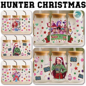Huntrix Fan  16oz Glass Wrap Bundle, 20 Glass Can Kpop Demon, Huntrix Christmas Glass Can Wrap, Derpy Tiger Glass Can