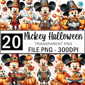 Mickey Horror Clipart, Watercolor Halloween Mickey Png Bundle, Witch Clipart, Spooky Png, Mickey Mouse Clipart, Halloween Cartoon Png