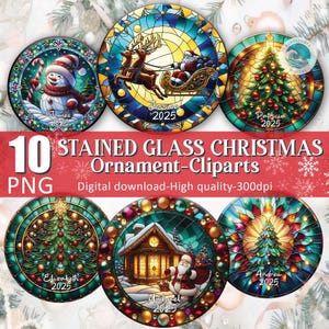 Santa Claus Ornament Bundle, 10 Ornament Designs Christmas Tree , Stained Glass Ornament Png, Christmas Png