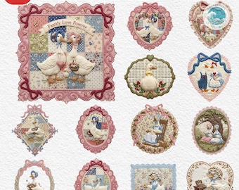 Coquette Goose png-bundel, 20 png Liever zuinig, patchwork gans png-bundel, Thrift Queen png, Cottagecore png, Thrift Aesthetic png