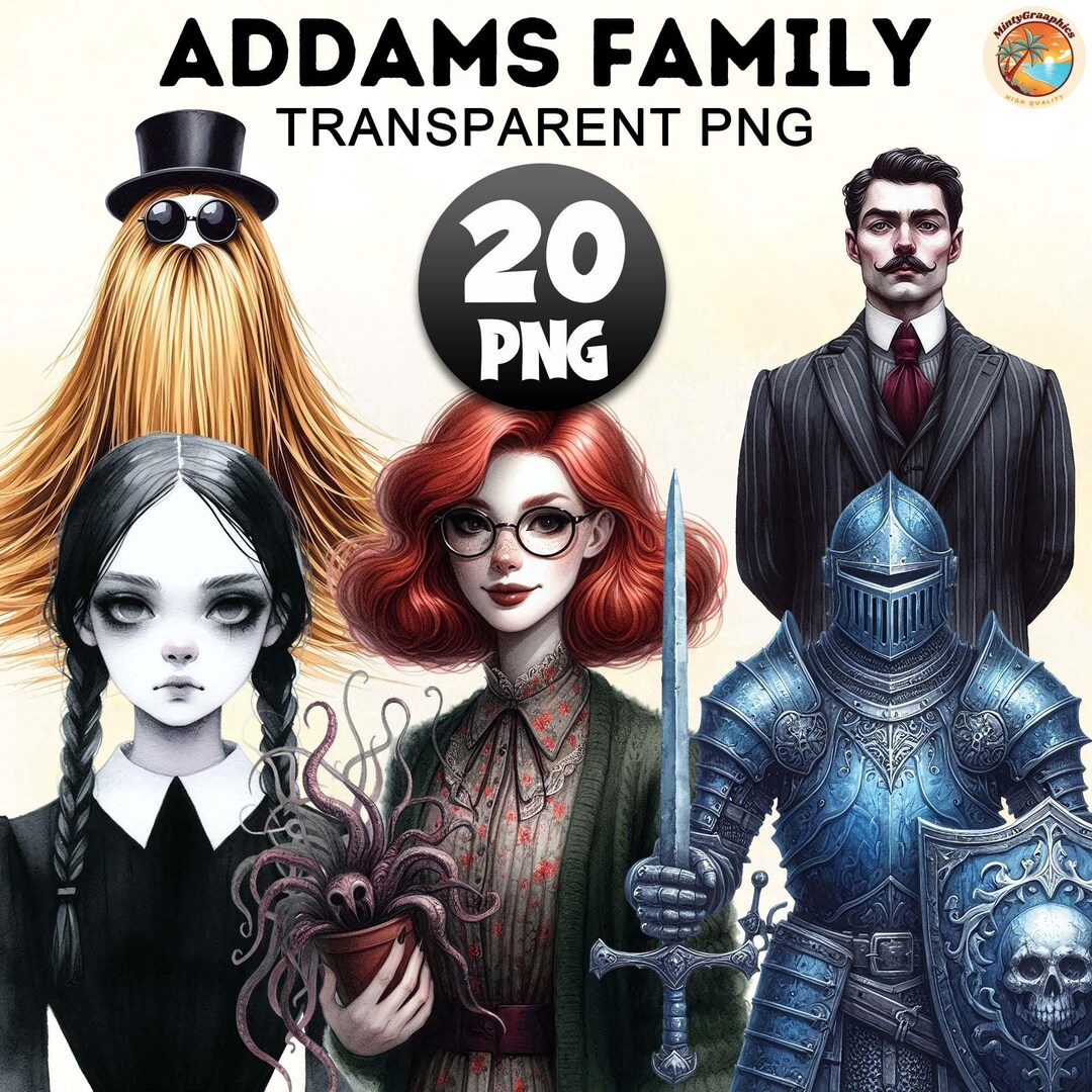 Addams Family Watercolor Clipart, Wednesday Png Bundle, Gothic Clipart ...