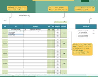Modello di foglio presenze mensile Excel / Tracker delle ore di lavoro modificabile e automatizzato / Foglio di calcolo del registro dei lavori / Download immediato