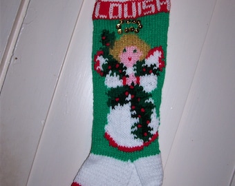 Hand Knit Christmas Angel Stocking Personalized