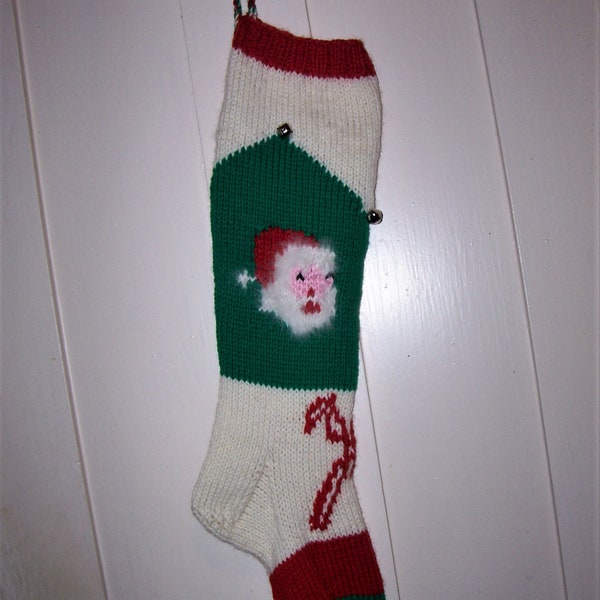 Hand Knit  Christmas Stocking Santa Face and Candy Canes For Christmas 2024