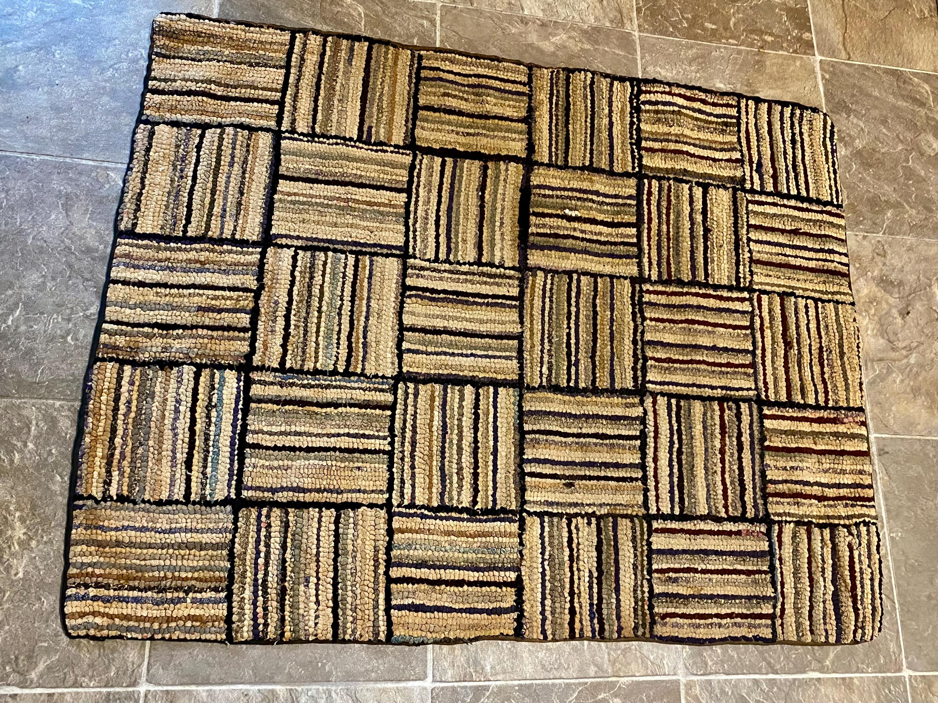 ○Hooked Rug○108cm×76cm 壁掛けラグ ヴィンテージ 絨毯 ○Hooked Rug