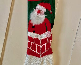 Hand  Knit Christmas Stocking Santa Climbing Down a Chimney for Christmas 2026
