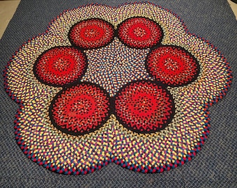 Vintage Handmade Folk Art 6 Circle Wool Braided Rug