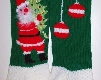 Hand Knit  Christmas Stocking Santa Holding a Tree Personalized for Christmas 2026