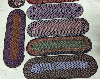 Vintage Handmade 10 Multicolor Oval Wool  Braided Rugs Stair Treads