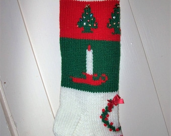 Hand Knit Christmas Stocking Old Pattern Candle Trees Wreath Personalized