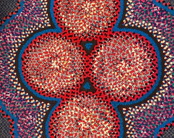 Vintage Handmade Folk Art 4 Circle Oval Wool Braided Rug