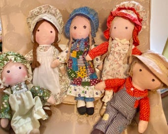 Set of 5 vintage  Holly Hobbie Rag Dolls  Amy, Carrie, Heather, Robbie