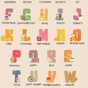 Póster ABC Comida y bebida I Alfabeto para niños I Póster de aprendizaje Comida y bebida I A-Z I Descarga digital instantánea