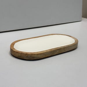 Premium ovale serveerschaal van mangohout | Handgemaakte houten schotel | Rustiek decoratief dienblad | Kaasplankje | 10 x 5 inch | Uit één stuk