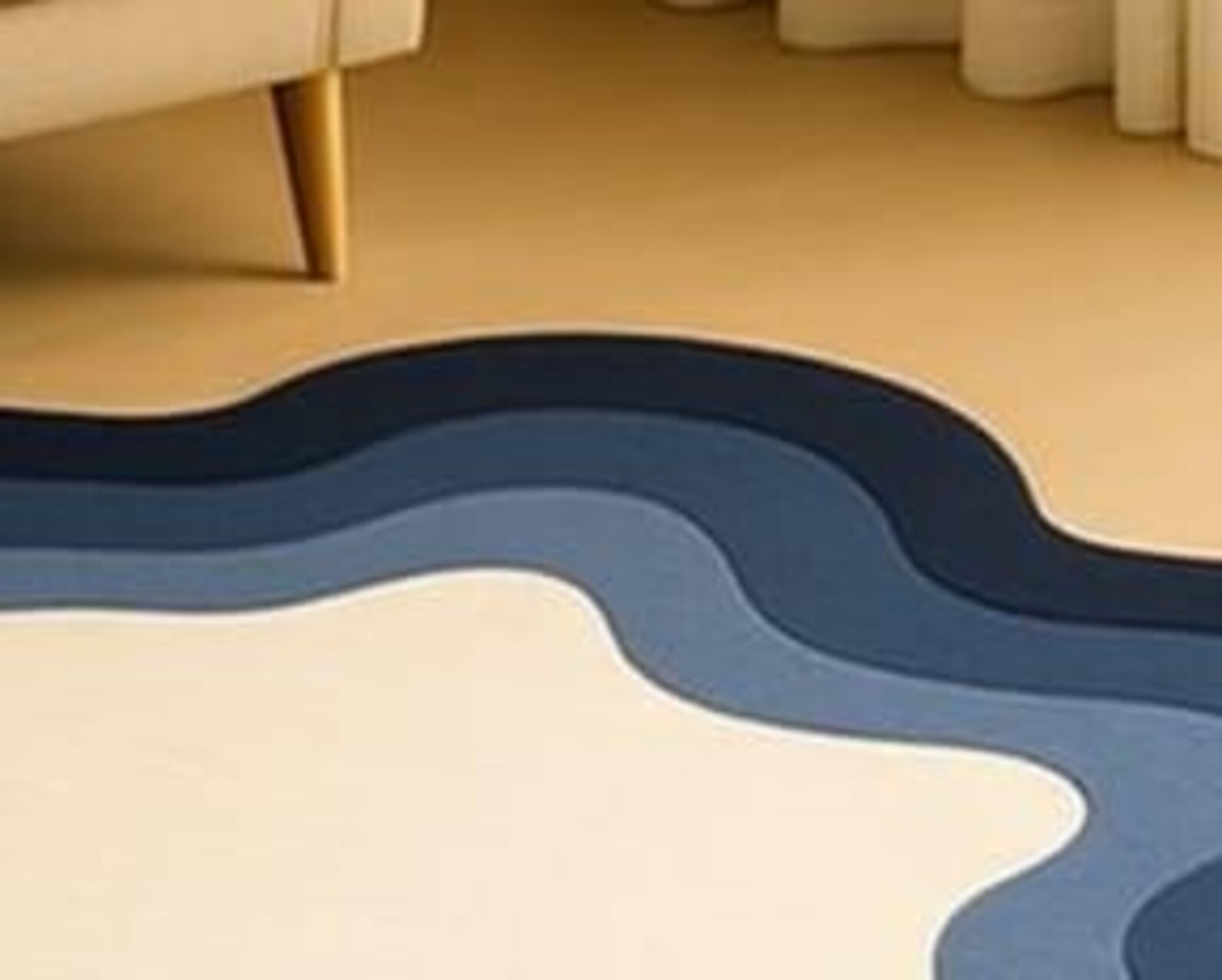 Beige Ripple Rug Abstract Wavy Rug: Modern Blue Beige Ripple Design - Etsy