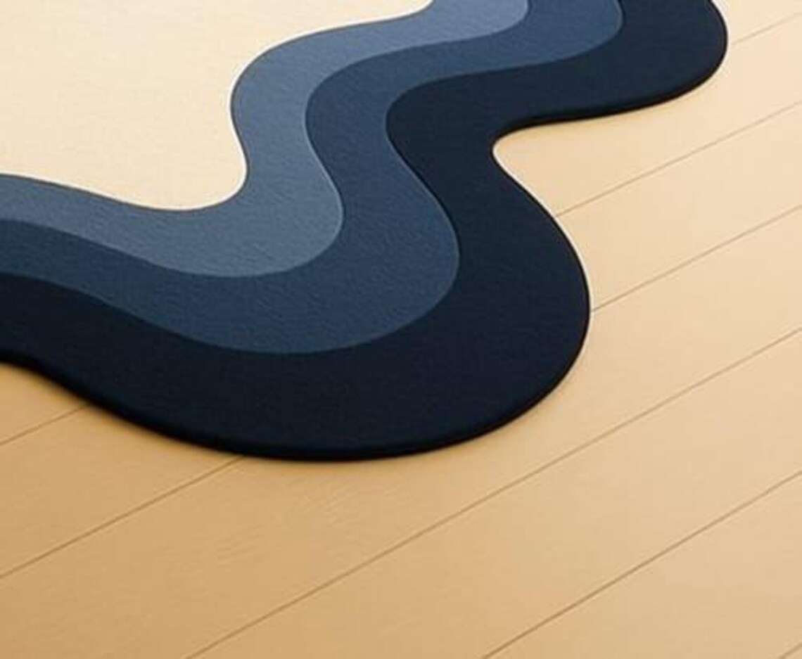 Beige Ripple Rug Abstract Wavy Rug: Modern Blue Beige Ripple Design - Etsy