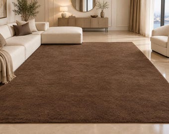 Solid Brown Rug, Rectangular Textured Area Rug with Custom Sizes