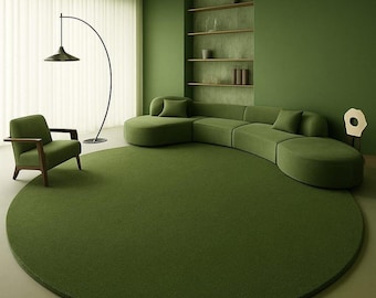 8x8Green Round Wool Area Rug (8x8): Hand-Tufted Modern Carpet