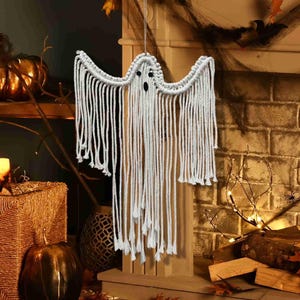 Macrame Ghost, Witchy Decor, Retro Halloween, Spooky Wall Art, Gifts For Goths, Hanging Decoration, Ghost Wall Decor, Ghost Decorations