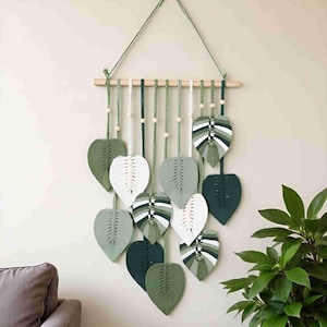 Monstera Leaves Handmade Wall Decor,Macrame Leaf Wall Hanging, Macrame Wall Hanging, Green Wall Art, Boho Home Decor, New Home Gifts