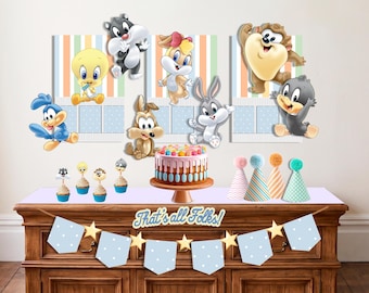 Baby Looney Tunes Digital Party Kit | DIY At-Home Party Decor | Print & Cut Table Decor | 30 PNG Files A4 and A3
