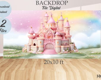 Printable digital Pink Princess Castle, Fairy Tale Birthday banner, Digital Download, free resize, We adjust it to your measurements