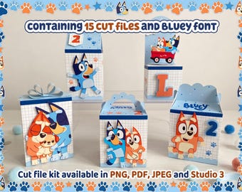Cute Blue and Orange Puppy Party Favor Boxes | Fun Dog Birthday Decor | Printable Cut Files Kit - PNG, PDF, JPEG, Studio 3