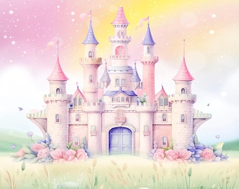Printable digital Princess Castle Backdrop Party |free resize | Baby Shower | Printable Digital Panel We adjust it to your measurements