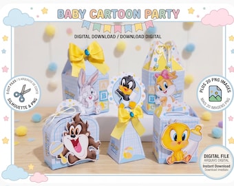 Baby Cartoon Party Favor Box Templates | Printable Treat Box Cut Files for Silhouette & PNG | Kids Birthday tunes Digital Download