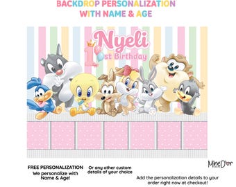 Custom Personalized Birthday Backdrop, Editable Baby Shower Digital Background,looney Girl Kit, Free Resize, PDF & JPG, Instant Download