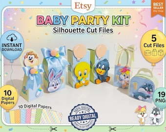 Baby Cartoon Party Favor Box Templates | Printable Treat Box Cut Files for Silhouette & PNG | Kids Birthday tunes Digital Download box milk