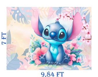 Digital Printable Stitch Floral| Photography Background for Kids Party | Digital Party Panel PNG & TIFF immediate download