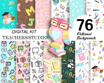 eacher Digital Paper Kit | School Clipart & Patterns | Study Backgrounds | Digital Education| Printable Papers