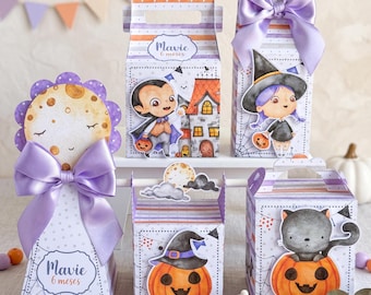 Watercolor Halloween Party Favor Boxes | Printable Milk Box & Pyramid Templates | DIY Kids Halloween Editable Silhouette Studio and PDF
