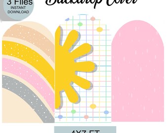 Backdrop Cover Set | 3 Digital Arch Backdrops | Boho Rainbow girl | pink|Instant Download