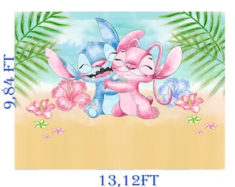 Panel Stitch and angel watercolor | Photography Background for Kids Party | Digital Party immediate download|Contains Free sizes