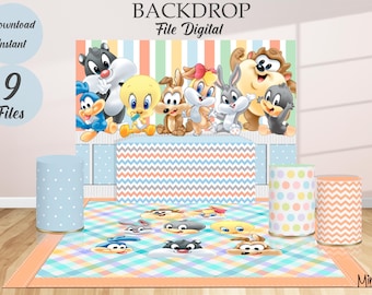 Looney Baby Backdrop and Cylinder Covers, Floor Decal, Table Front,Instant Download. We adjust it to your measurements